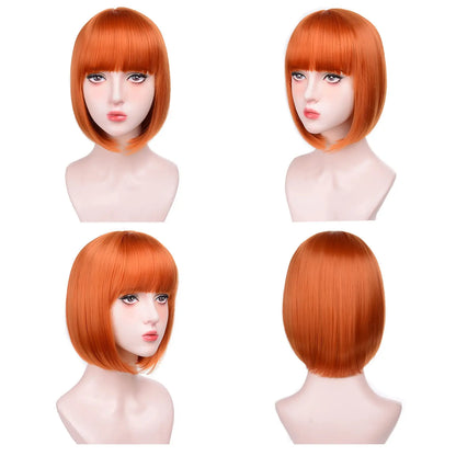 Pink Bob Synthetic Wig with Bangs for Cosplay