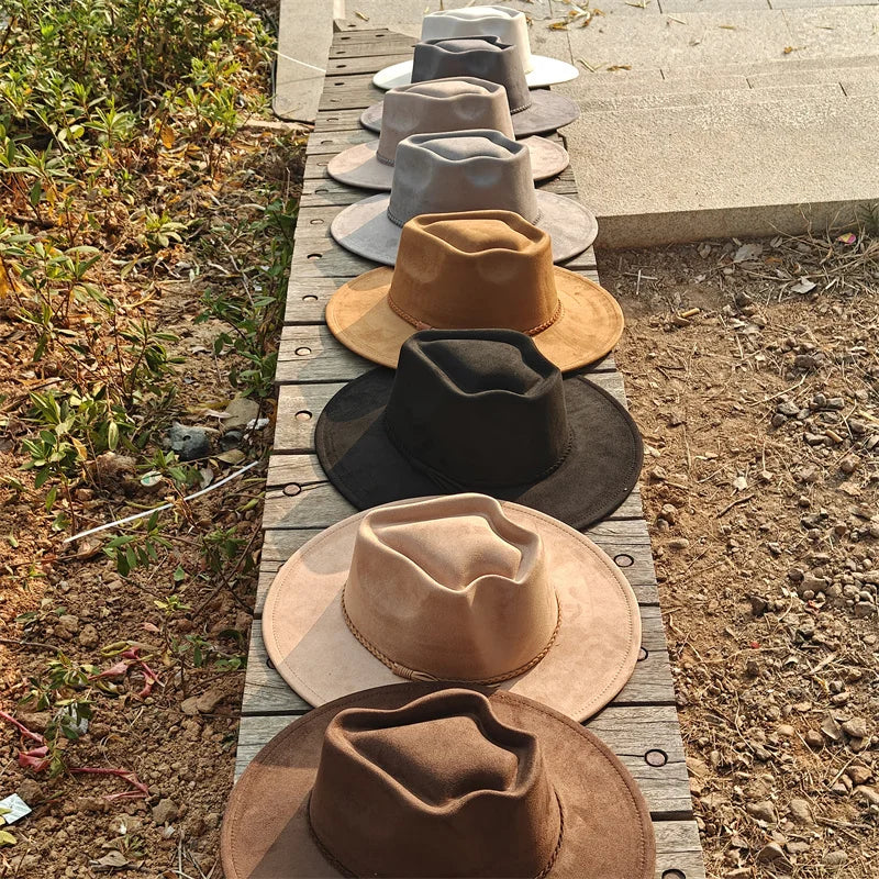 Dark Turquoise Suede Fedora Hat for Men and Women