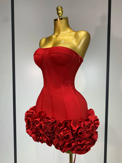 Women Strapless Backless Flower Embellished Mini Dress