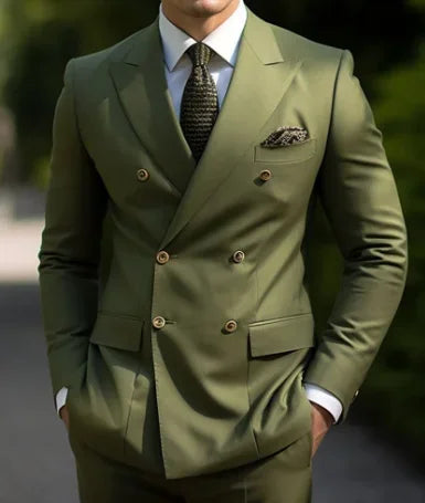 Brown Men's Slim Fit Double Breasted Suit Blazer