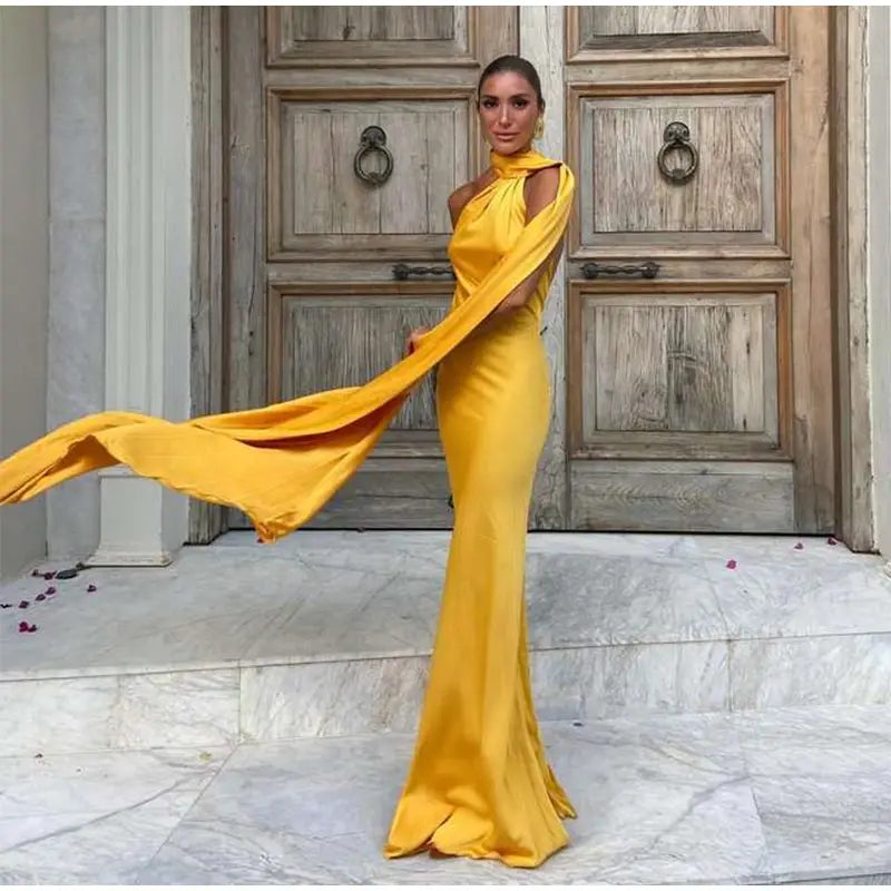 Elegant Halter Dress Women Solid Backless Maxi Dress