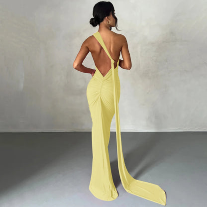 Hugcitar One Shoulder Backless Maxi Dress Women