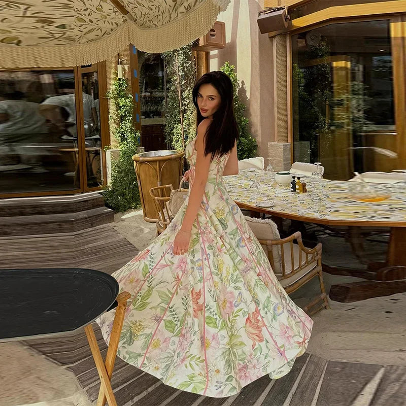 Elegant Printed A-Line Women's Dress in Polyester