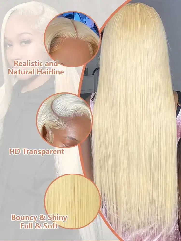 613 Blonde Bone Straight Human Hair Wig Long Lengths