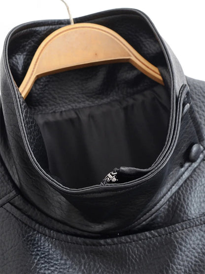 Black Long Sleeve Faux Leather Motorcycle Jacket