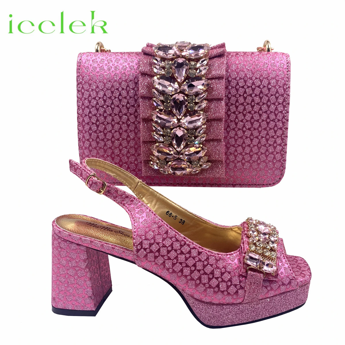 Orange Synthetic Fabric Women's High Heel Shoe and Bag Set