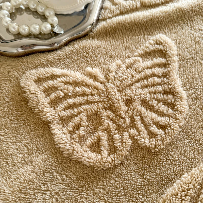Coral Fleece Autumn Blanket with 3D Butterflies