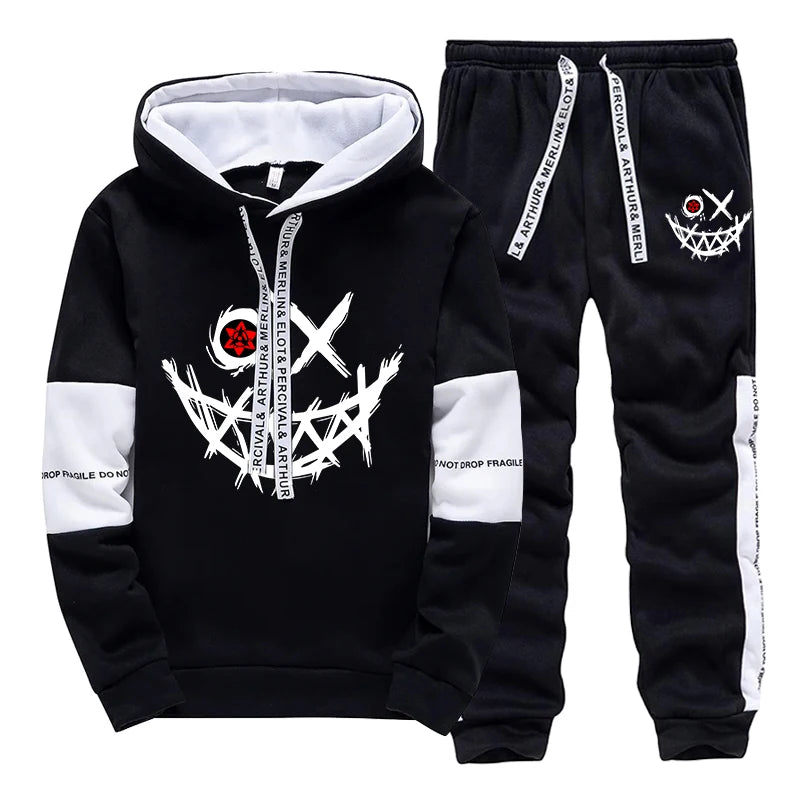 Mens Printed Tracksuit Casual Hoodie and Sweatpants