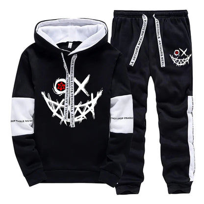 Mens Printed Tracksuit Casual Hoodie and Sweatpants