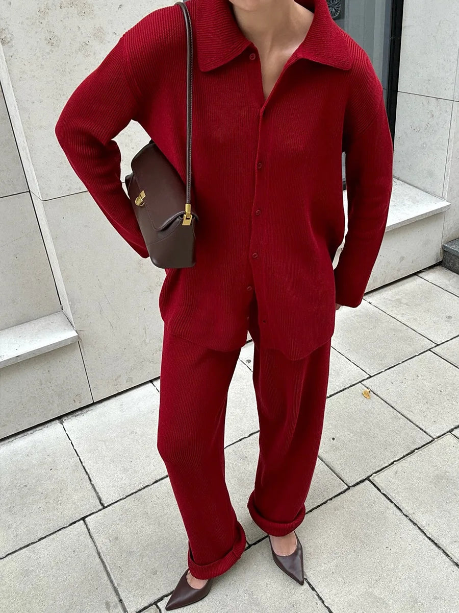 Knit Cardigan Pants Set for Women - Thick and Warm Outfit