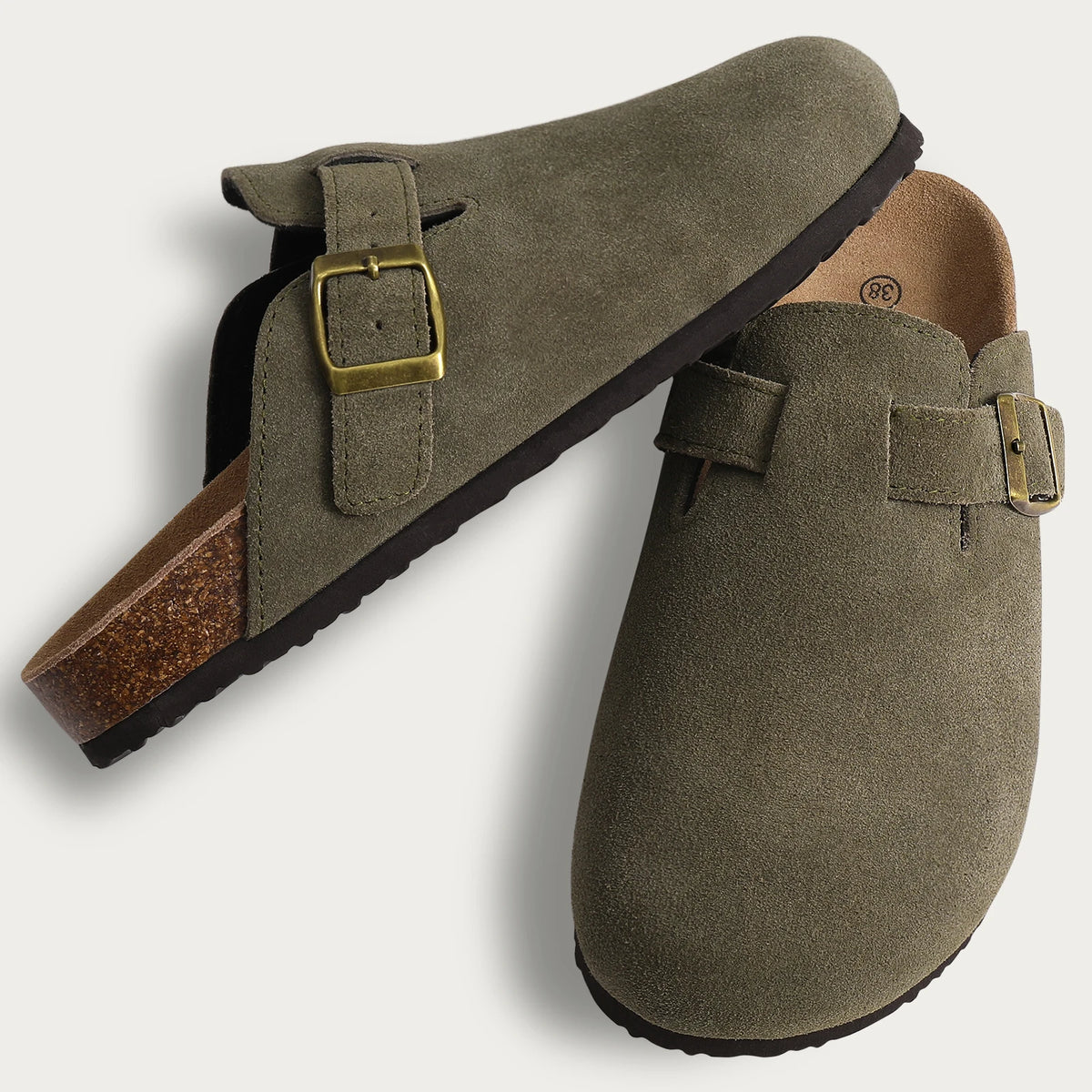 Comwarm Women's Suede Mules Slippers with Cork Insole