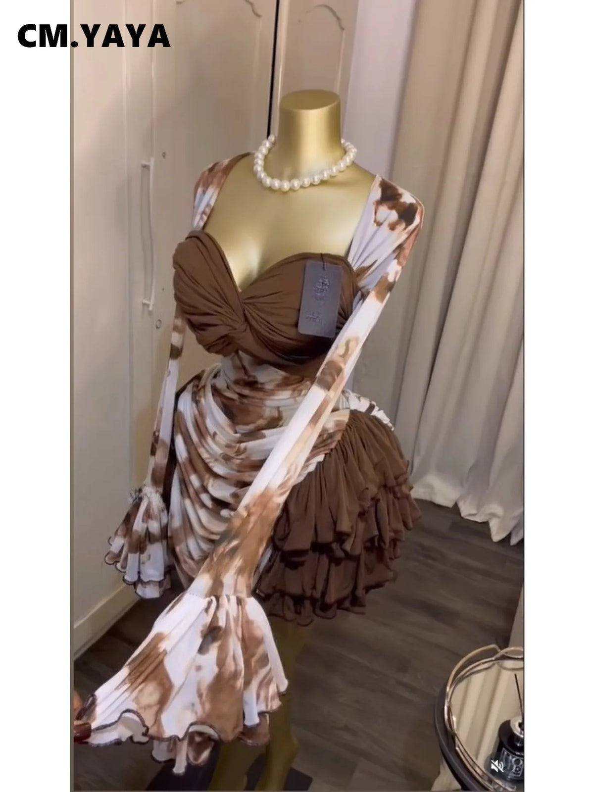 Women Tie Dye Print V-Neck Bodycon Dress
