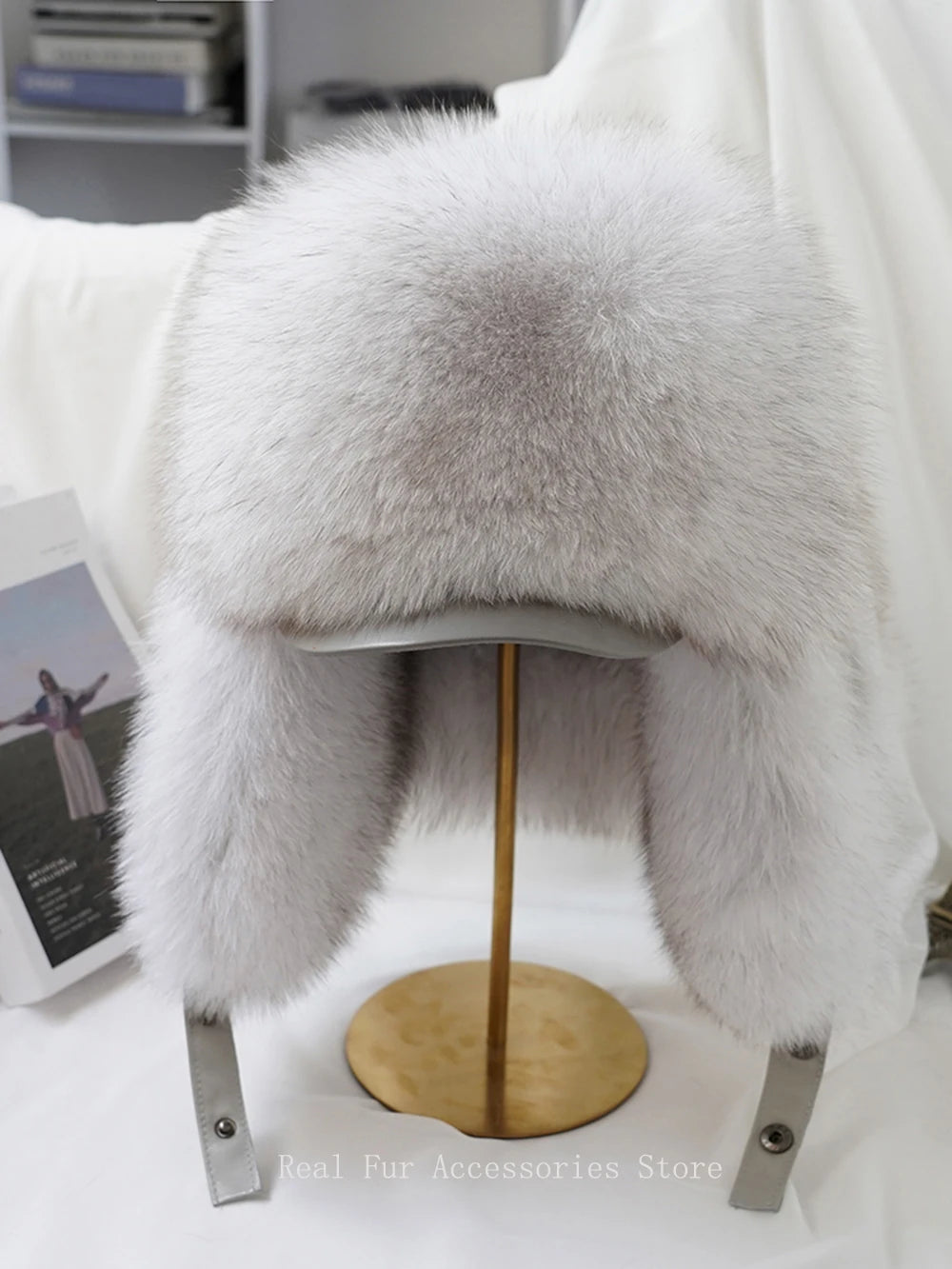 Men's Real Silver Fox Fur Bomber Hat