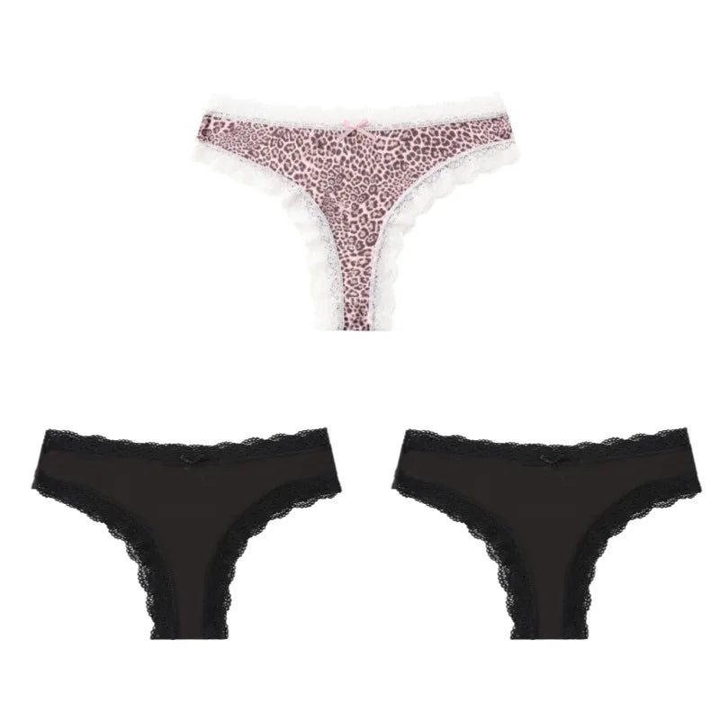 BZEL Women Lace Thong Panties Low-Waist G-String Leopard
