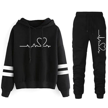 Womens Casual Stripe Hoodie and Sweatpants Set