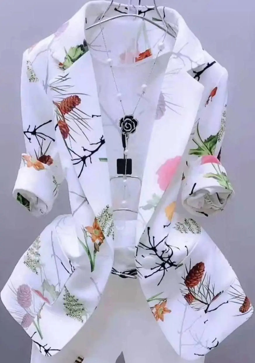 Women Printed Blazer Cardigan Short Jacket