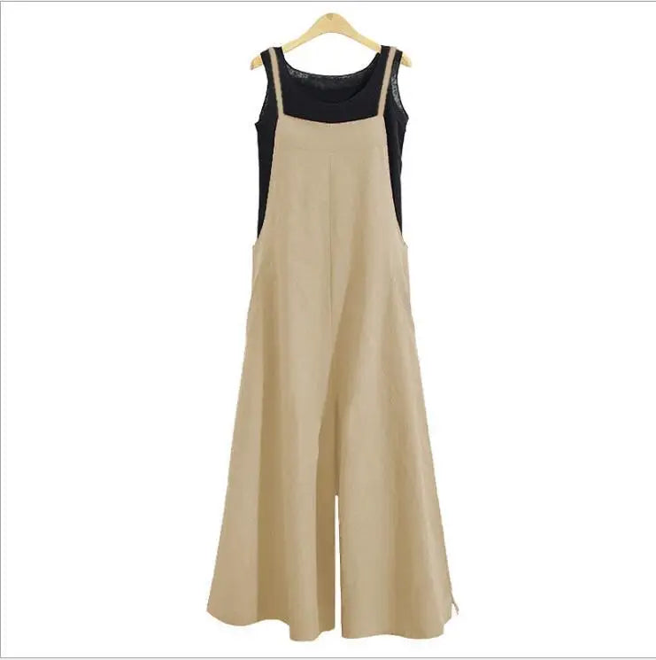 Women’s Cotton Linen Wide Leg Jumpsuit 5XL