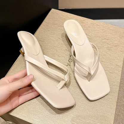 Women’s Low Heel Clip Toe Slippers for Summer Casual Wear