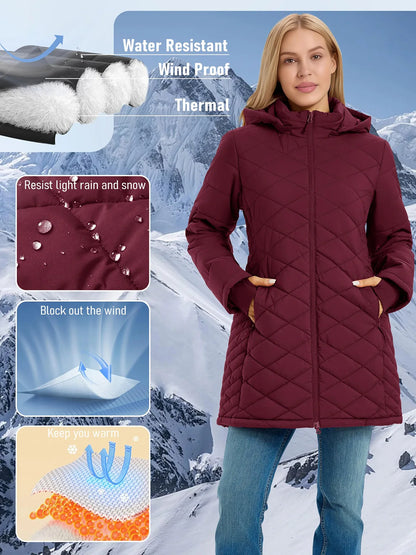 TACVASEN Womens Long Quilted Puffer Jacket Army Green