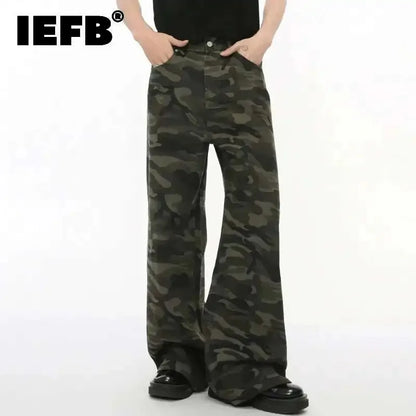 IEFB Vintage Camouflage Men's Loose Denim Jeans Old Blue