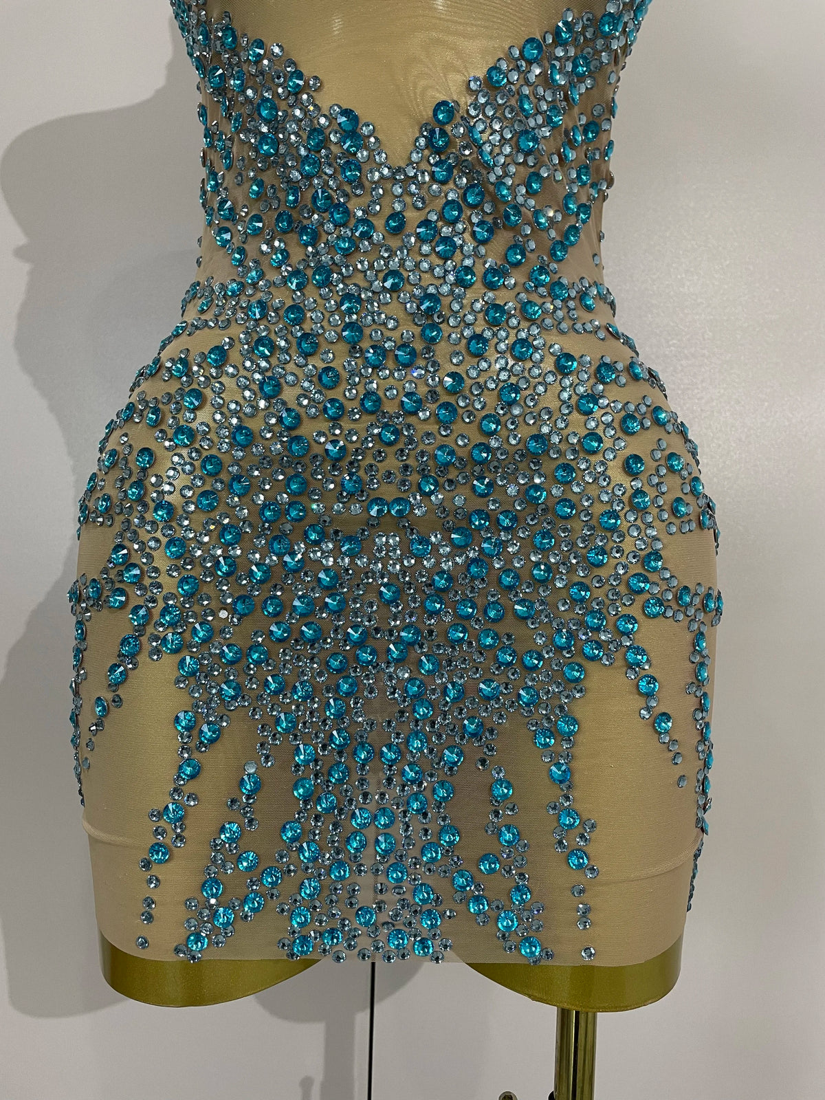 Sparkly Rhinestones Mesh See Through Dress for Women
