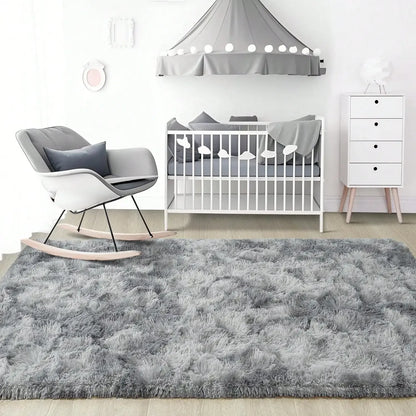 Black Plush Long-Pile Carpet, Soft Non-Slip Rug