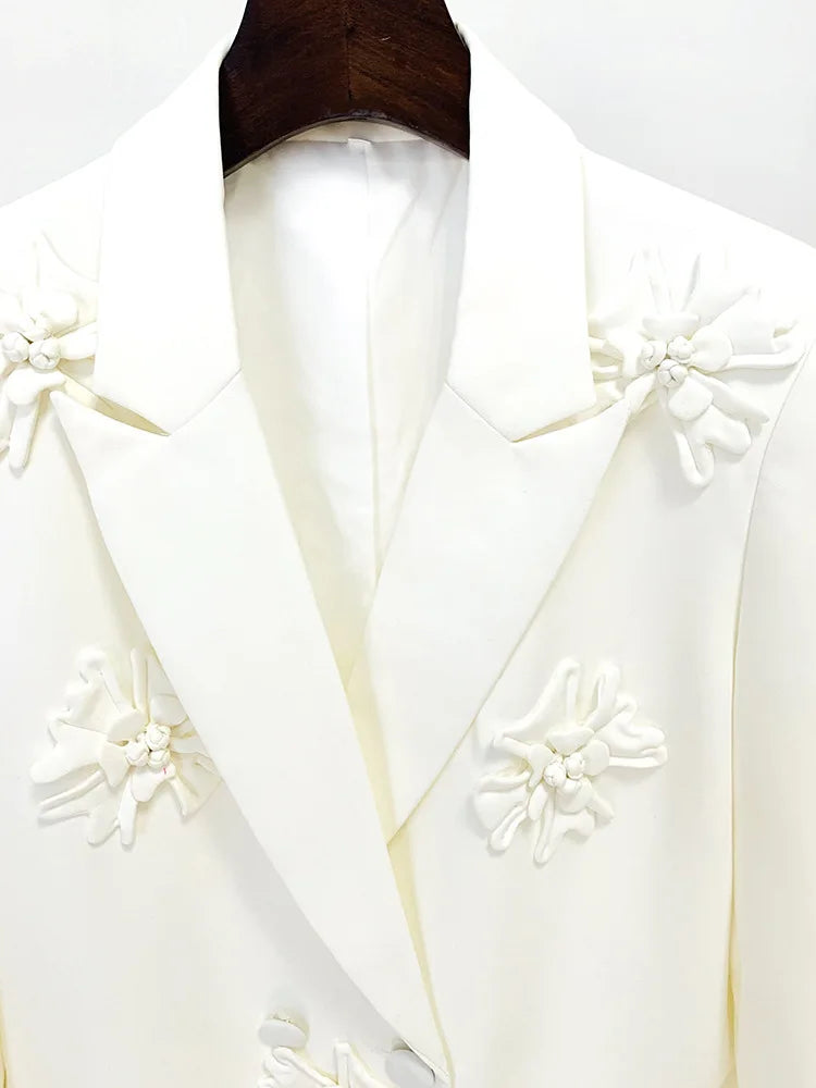 Women's Double Breasted Long Blazer with Appliques