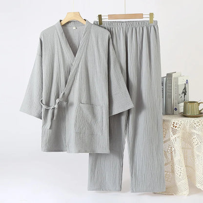 Cotton Couple Kimono Robes with Long Trousers Set