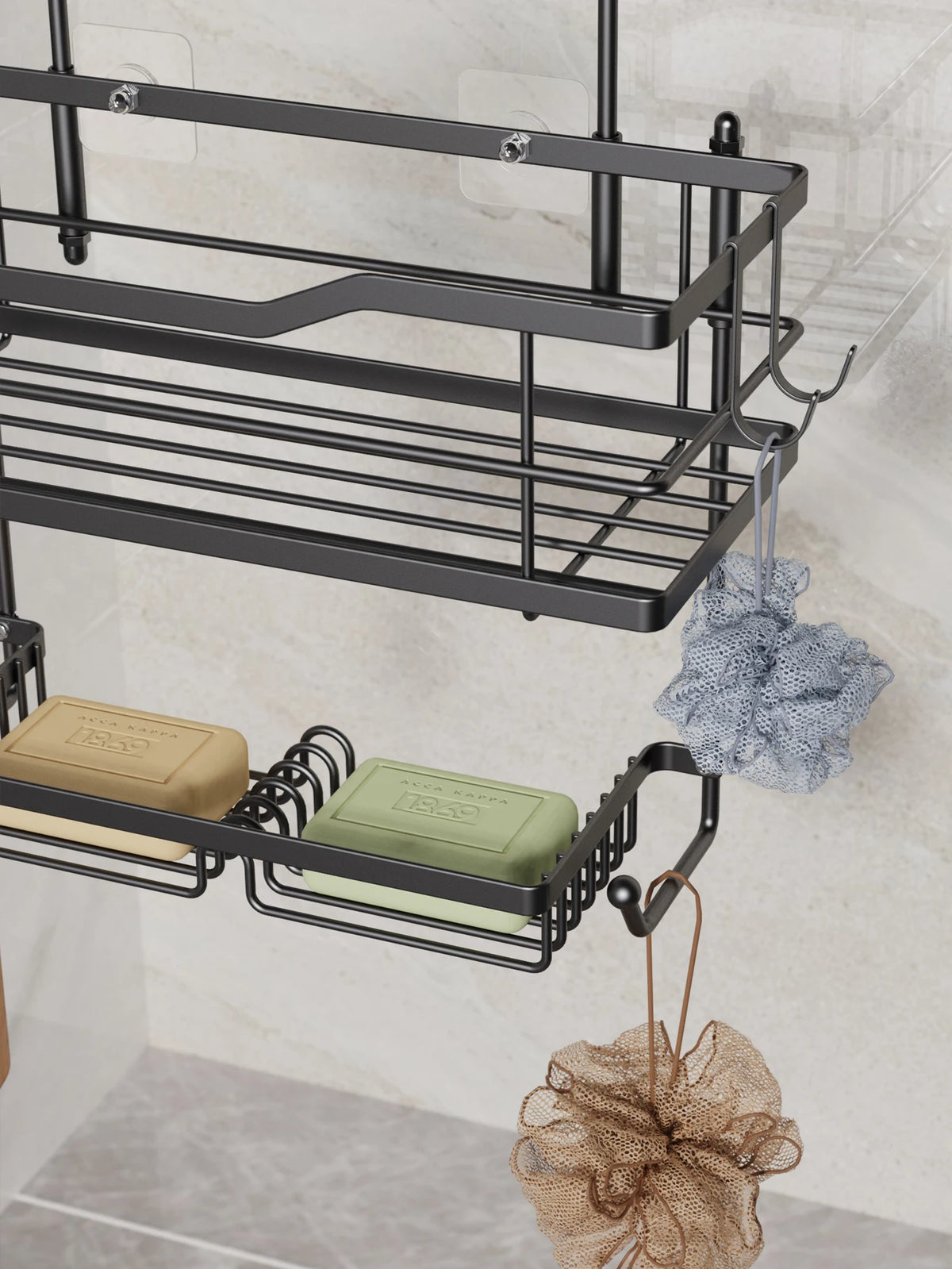 3-Tier Hanging Shower Caddy Black Silver Metal