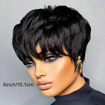 Short Bob Wig Straight Synthetic Wig with Bangs Natural Black