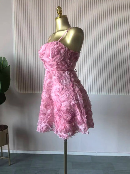 Rose Floral Spaghetti Strap A-line Mini Dress