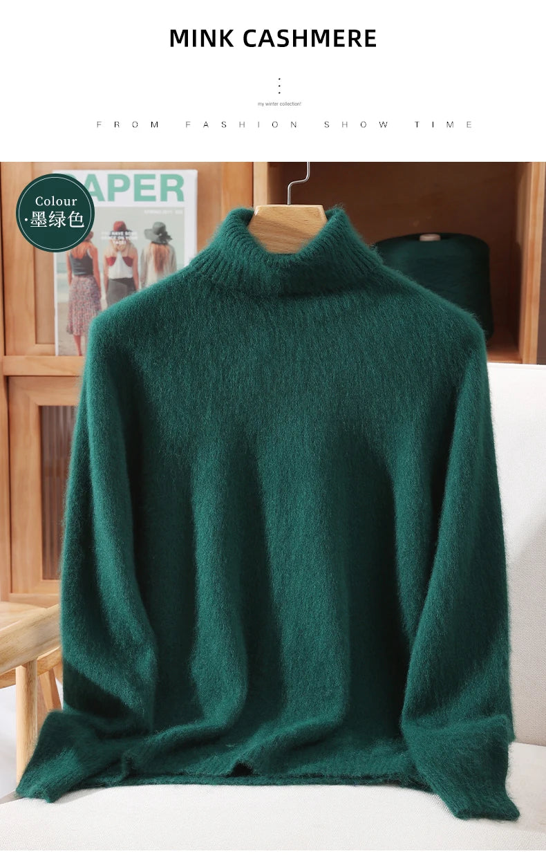 Mink Fur High Collar Pullover Sweater for Women