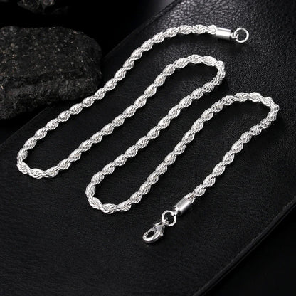 4MM Rope Chain 925 Sterling Silver Necklace Unisex