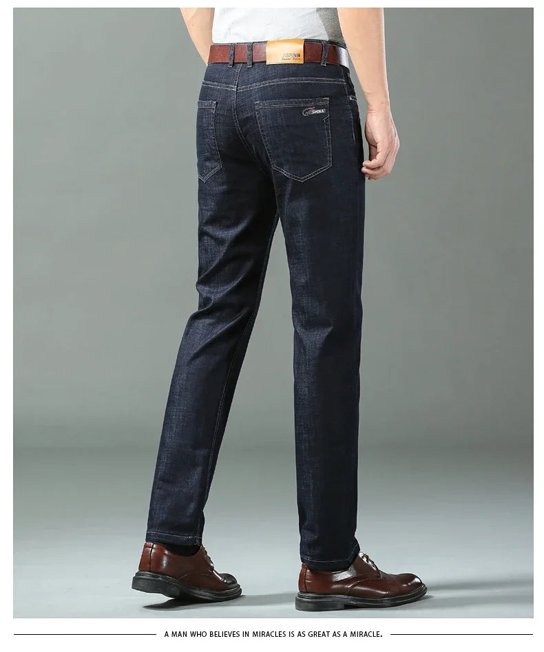 Men's Blue Straight Denim Jeans Lightweight Casual Trousers