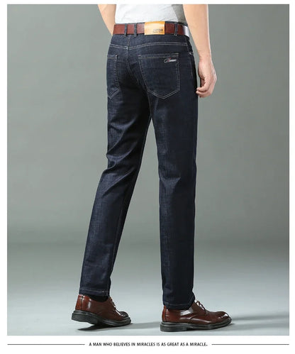 Men's Blue Straight Denim Jeans Lightweight Casual Trousers