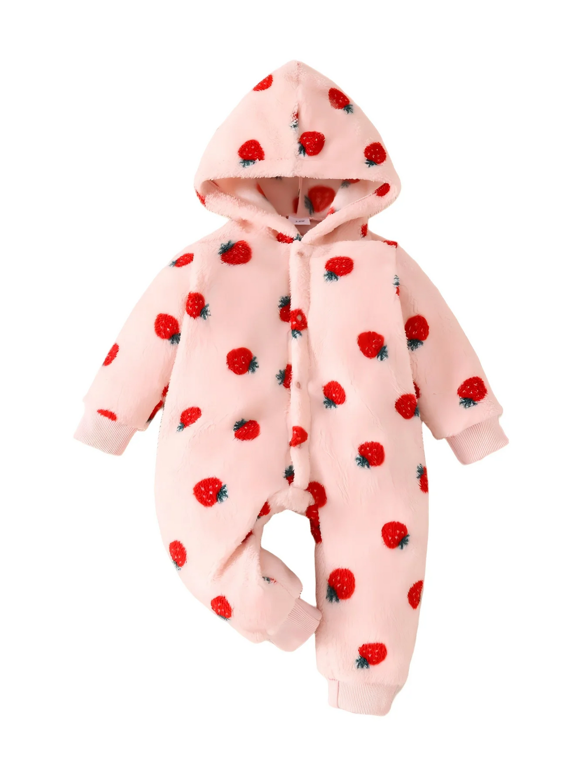 Winter Baby Girl Hooded Romper with Strawberry Print