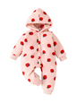 Winter Baby Girl Hooded Romper with Strawberry Print