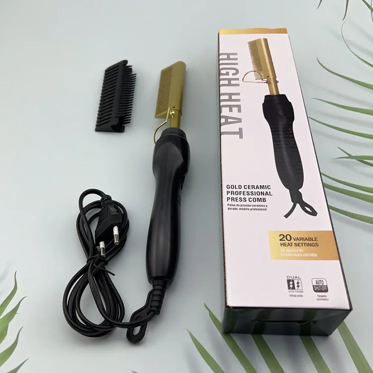 Hot Comb Hair Straightener Brush Copper Black 30cm