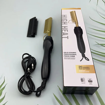 Hot Comb Hair Straightener Brush Copper Black 30cm