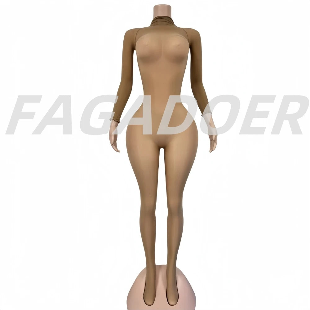 Sexy Mesh See Through Bodycon Jumpsuit for Women