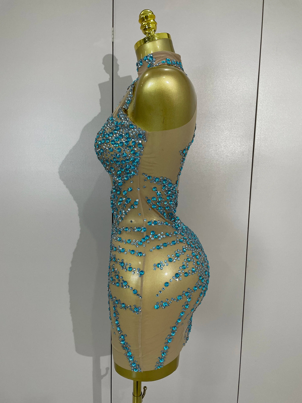 Sparkly Rhinestones Mesh See Through Dress for Women