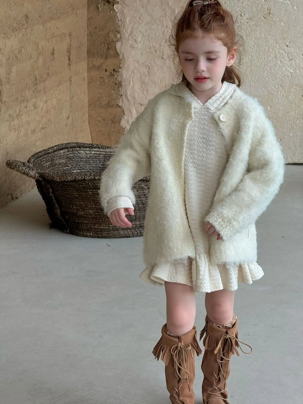Hooded Knitted Lace Dress for Girls