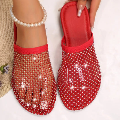Women Summer Flat Slippers with Water Diamond