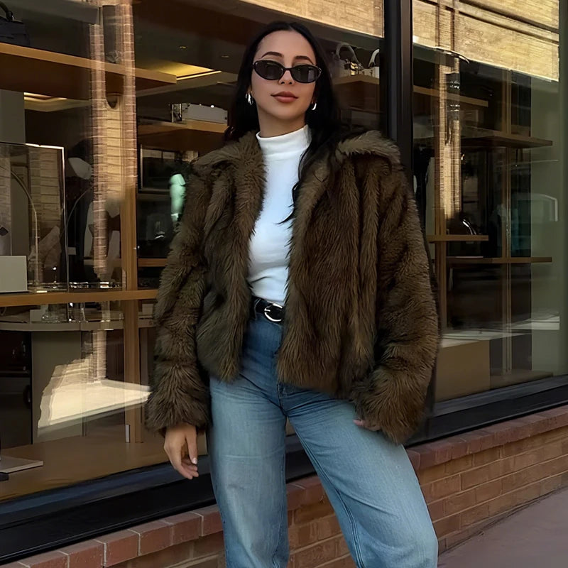 Faux Fur Fluffy Coat for Women Warm Winter Outerwear