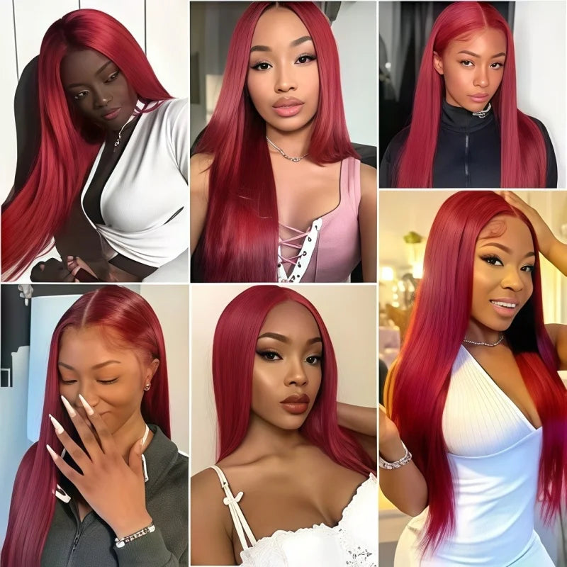 34 Inch Burgundy Straight Brazilian Human Hair Wig