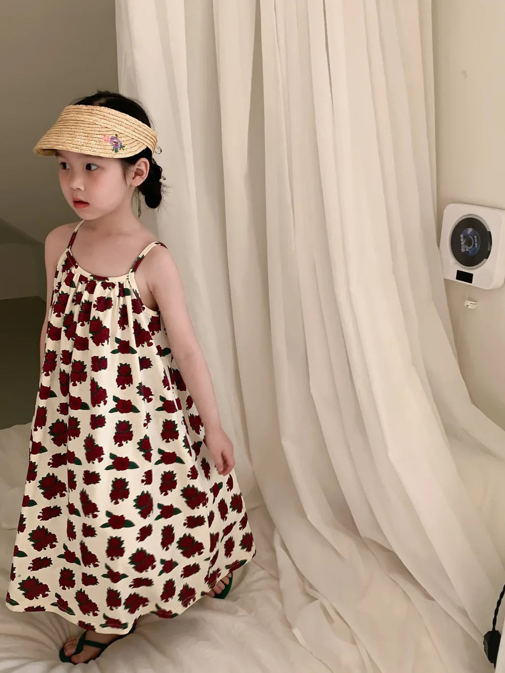 Sleeveless Beach Dress Printed Rose for Girls 4-6Y