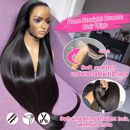 Straight Human Hair Wig 40 42 Inch Glueless Lace Front