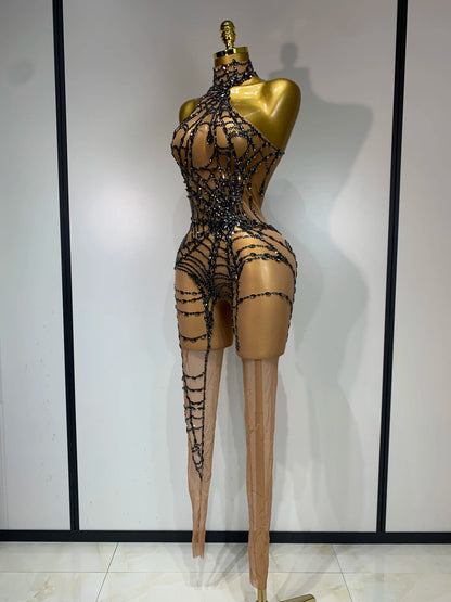 Sparkly Diamond Mesh Jumpsuit for Women