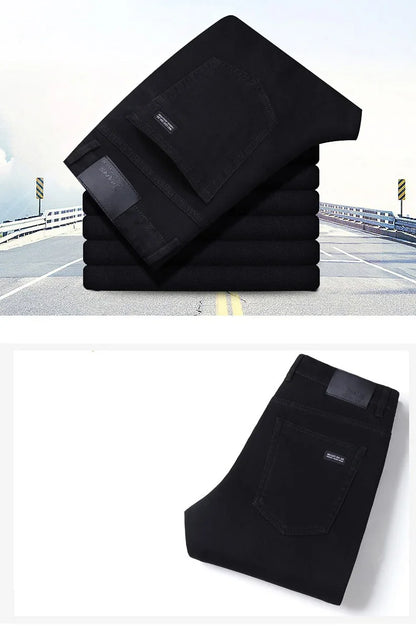 Men's Soft Stretch Black Denim Biker Jeans