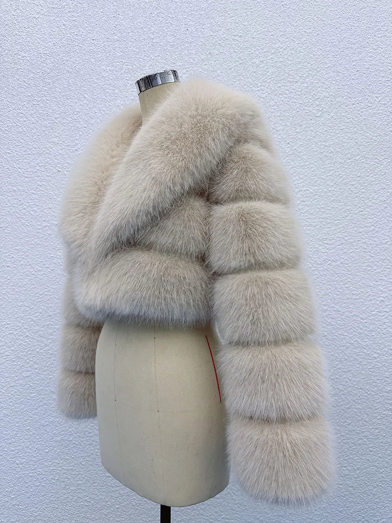 Cropped Faux Fur Coat for Women in Black